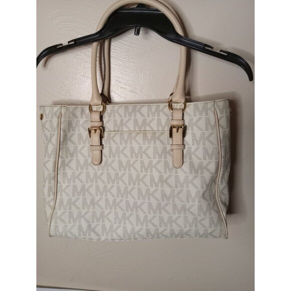 Michael Kors Logo Purse Tan And Cream Satchel Medium - Picture 2 of 3